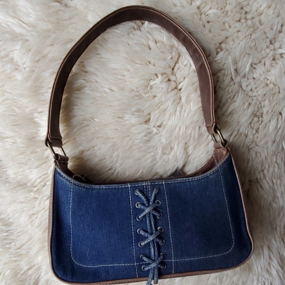 Chateau Handbags - Vintage Chateau Lace Up Denim Shoulder Mini Bag